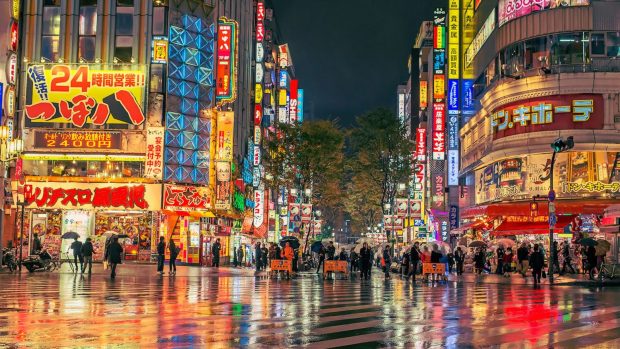 Một góc phố Tokyo rực rỡ ánh đèn màu